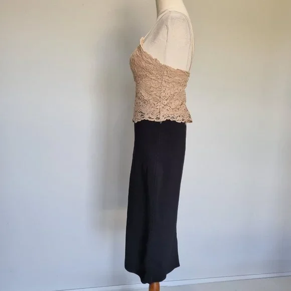 Witchery Black & Beige Lace Contrast Bodycon Dress Size 14 - Picture 3 of 8